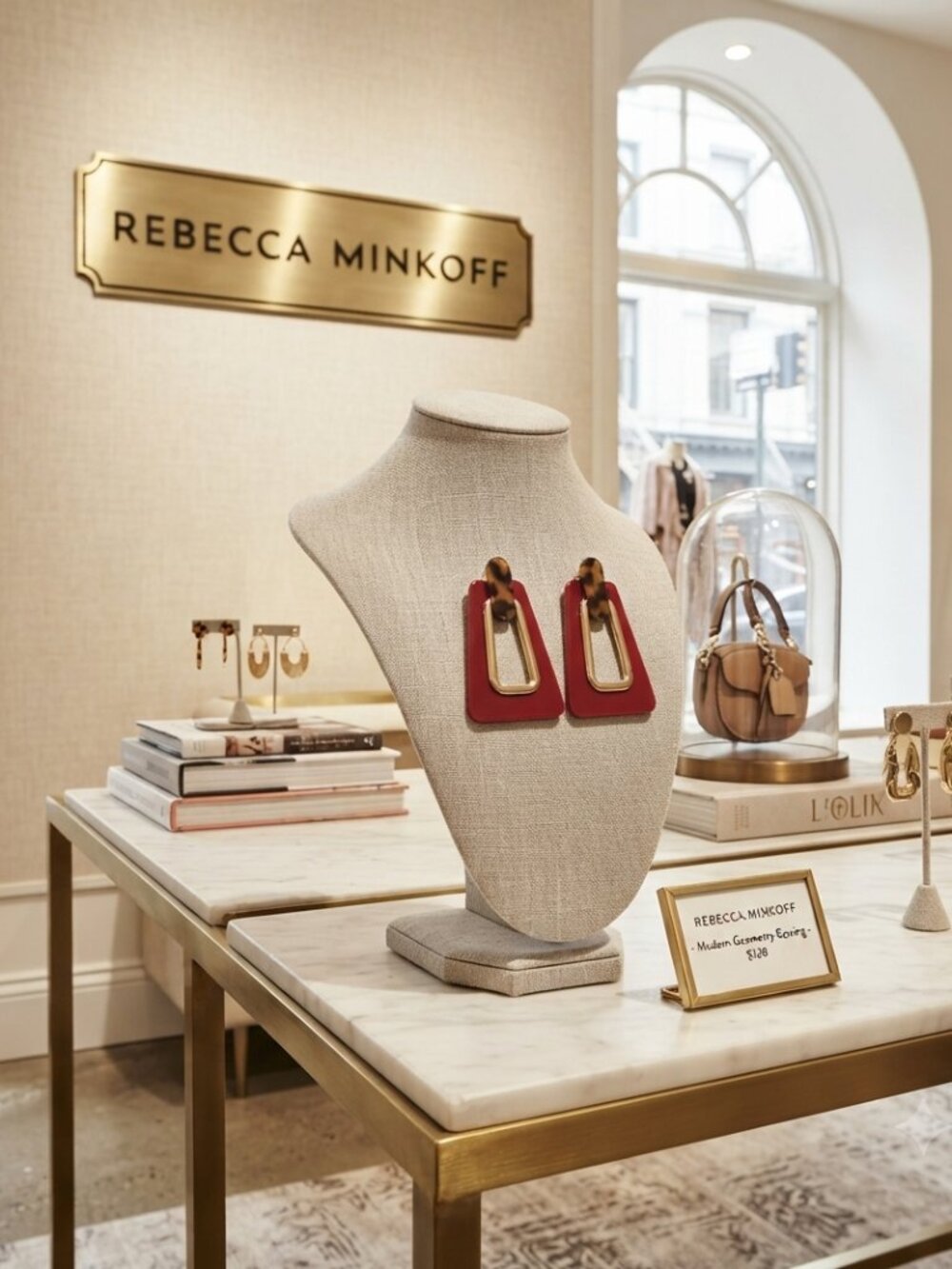 Rebecca Minkoff Trapezoid Resin Statement Earrings (Red) Earring